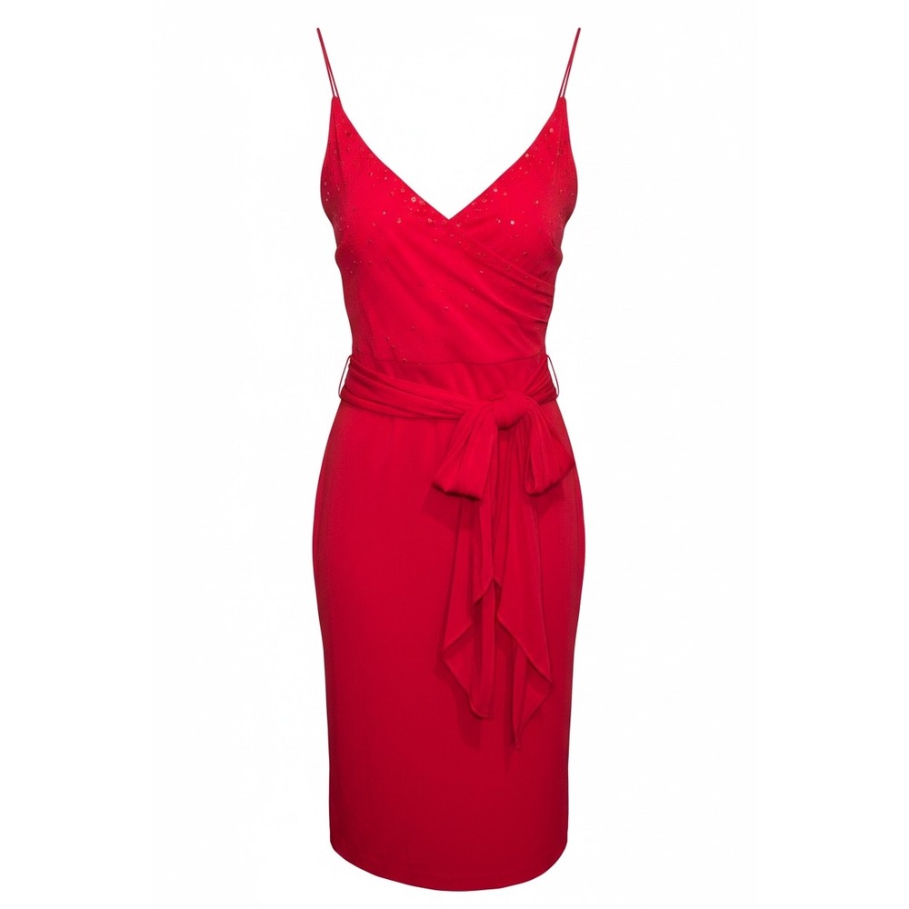 Laundry by Shelli Segal Red Sequin Wrap Cocktail Dress NWT Size 8